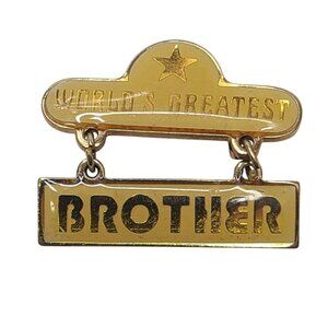 Vintage SWIB 1979 World’s Greatest Brother Gold Tone Dangle Pin Badge
